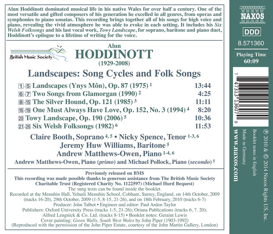 Hoddinott: Landscapes - Song Cycles and Folk Songs - slide-1