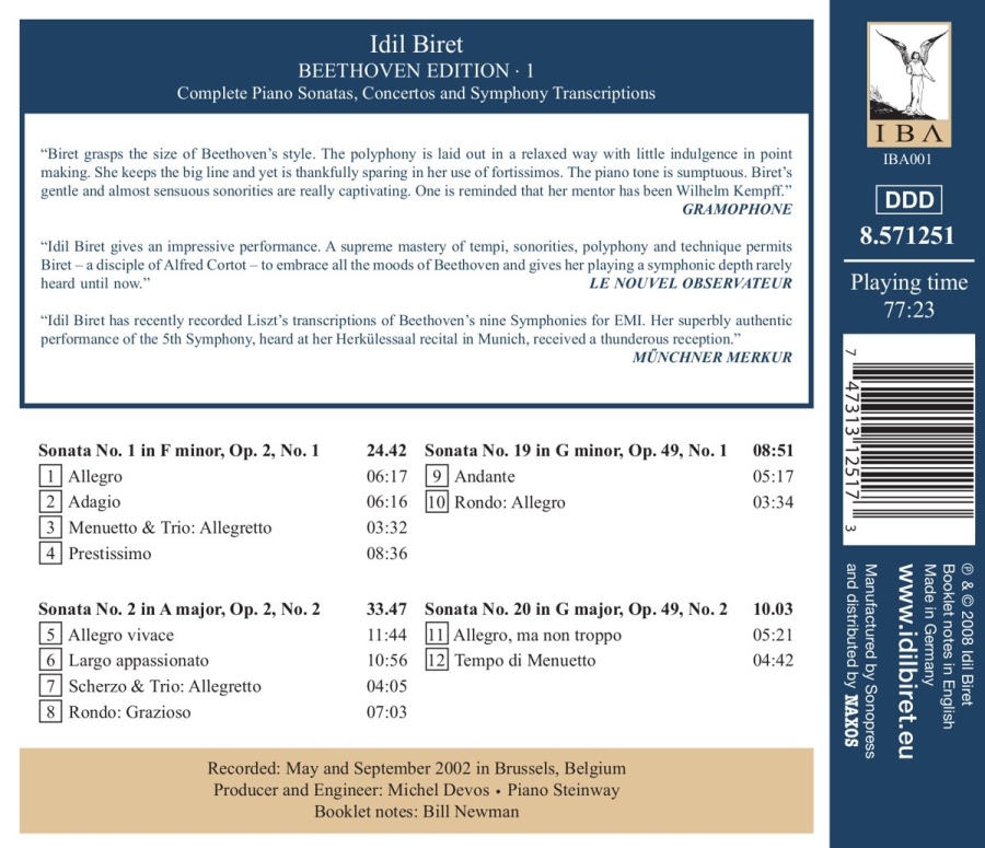 IDIL BIRET BEETHOVEN EDITION 1 - Piano Sonatas Vol. 1 - Nos. 1, 2, 19 & 20 - slide-1