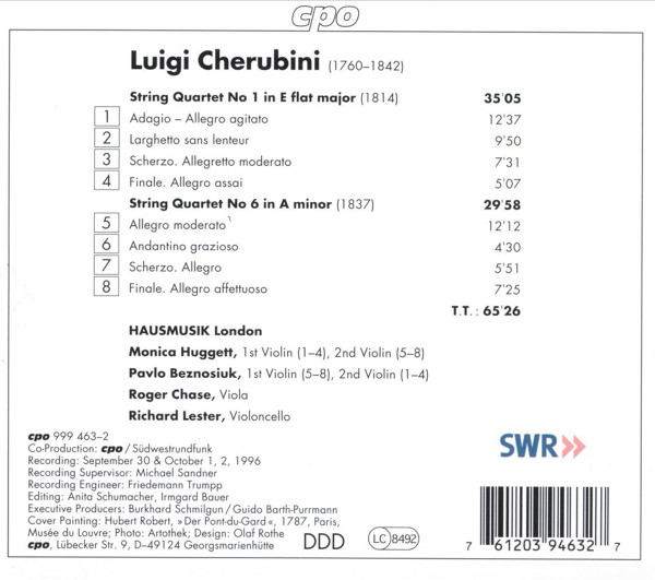 CHERUBINI: String Quartets 1 & 6 - slide-1