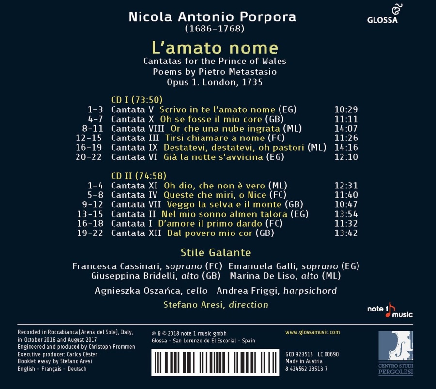 Porpora: L'amato nome, Cantatas op. 1 - slide-1
