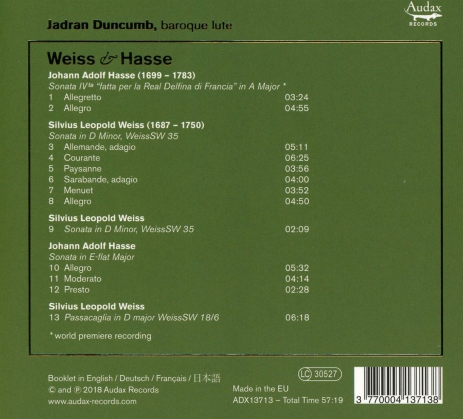 Weiss & Hasse: Lute Sonatas  - slide-1